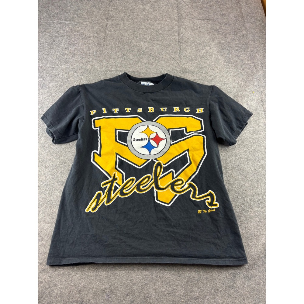 Vtg Pittsburgh Steelers Single Stitch T Shirt The Game Black Graphic Tee Mens M